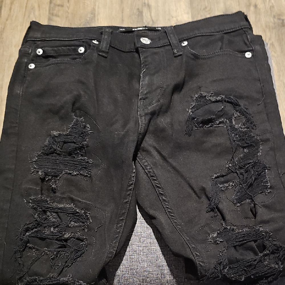 Hollister Black Distressed Skinny Jeans Men  28 X 30 Stretch Stacked Ripped